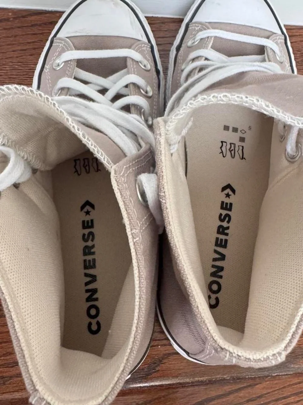 Converse-Style High Top Canvas Sneakers in Taupe platform size 8.5